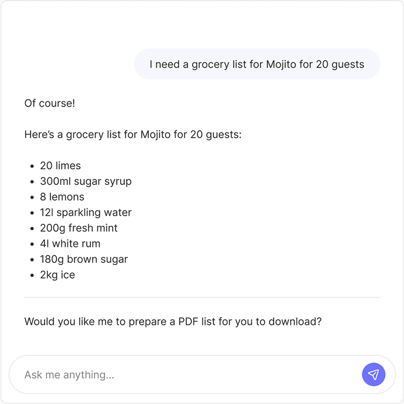 Event planner chat preview