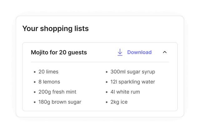 Shopping list preview